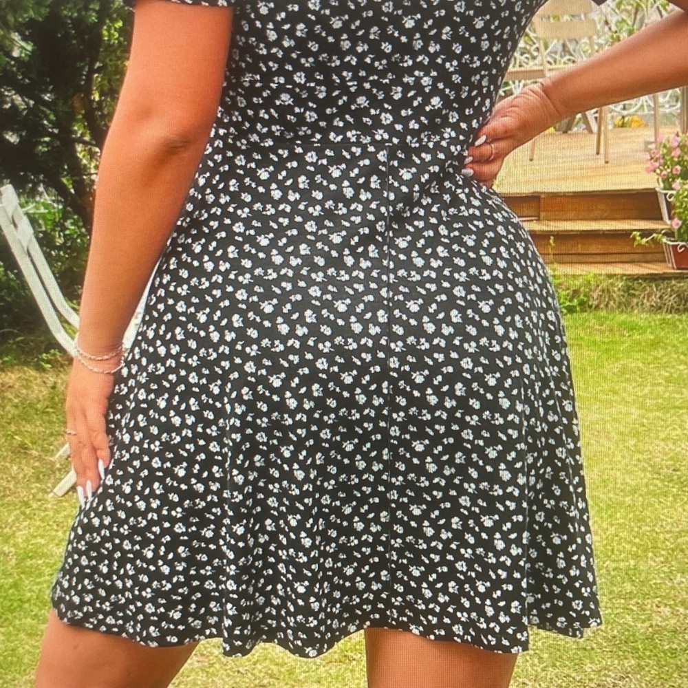 Black Floral Wrap Midi Dress - Elegant Women's Summer Dress - Picture 4 of 6